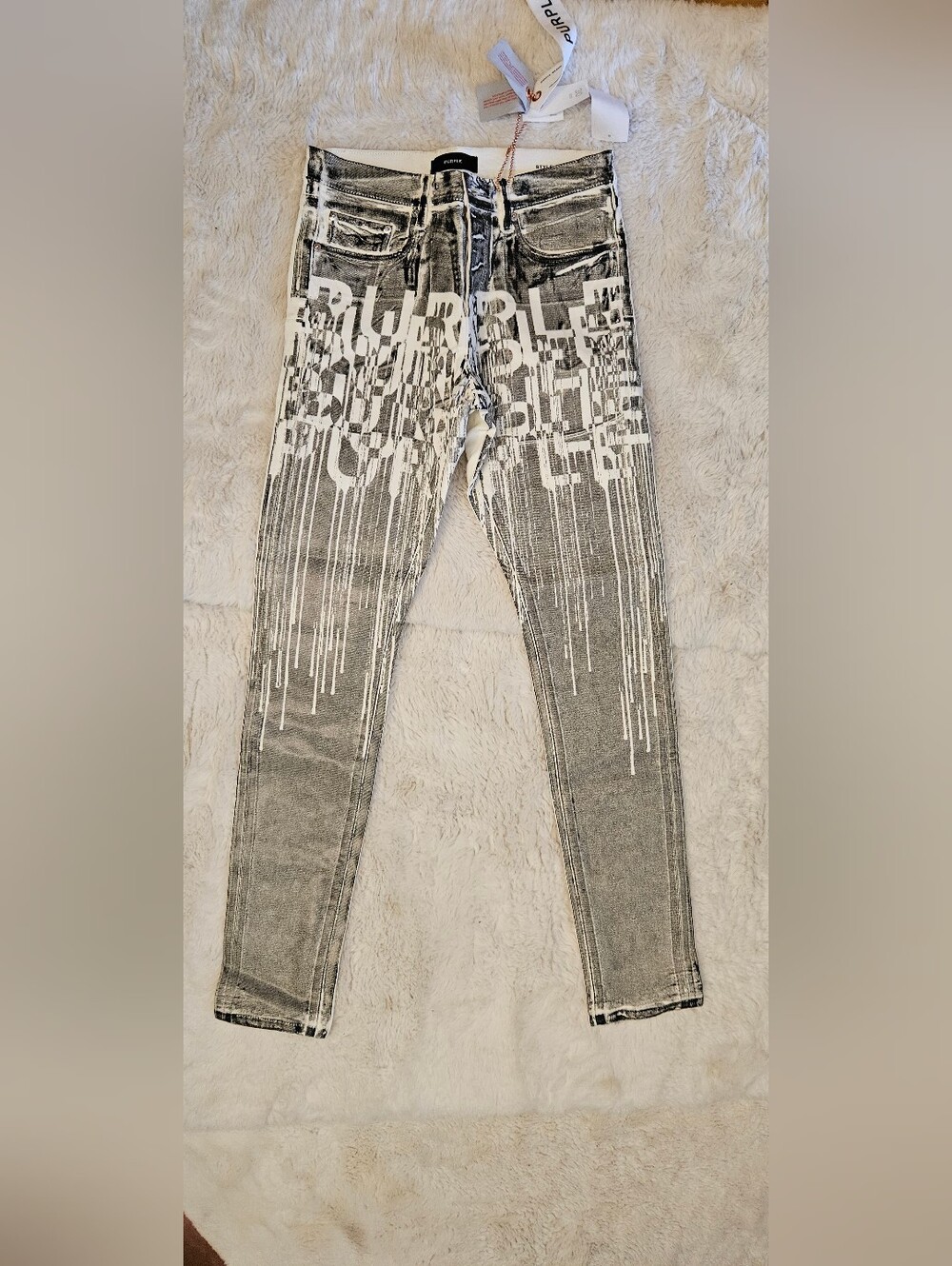 Men's Gray Skinny Jeans with White Drip Graphic